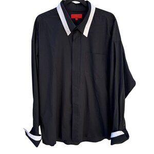 Jean/Paul Mens Black Button-Up White Collar French Cuff Formal Party Shirt XXL